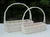Willow Chip Rectangle Long Baskets   White with handles